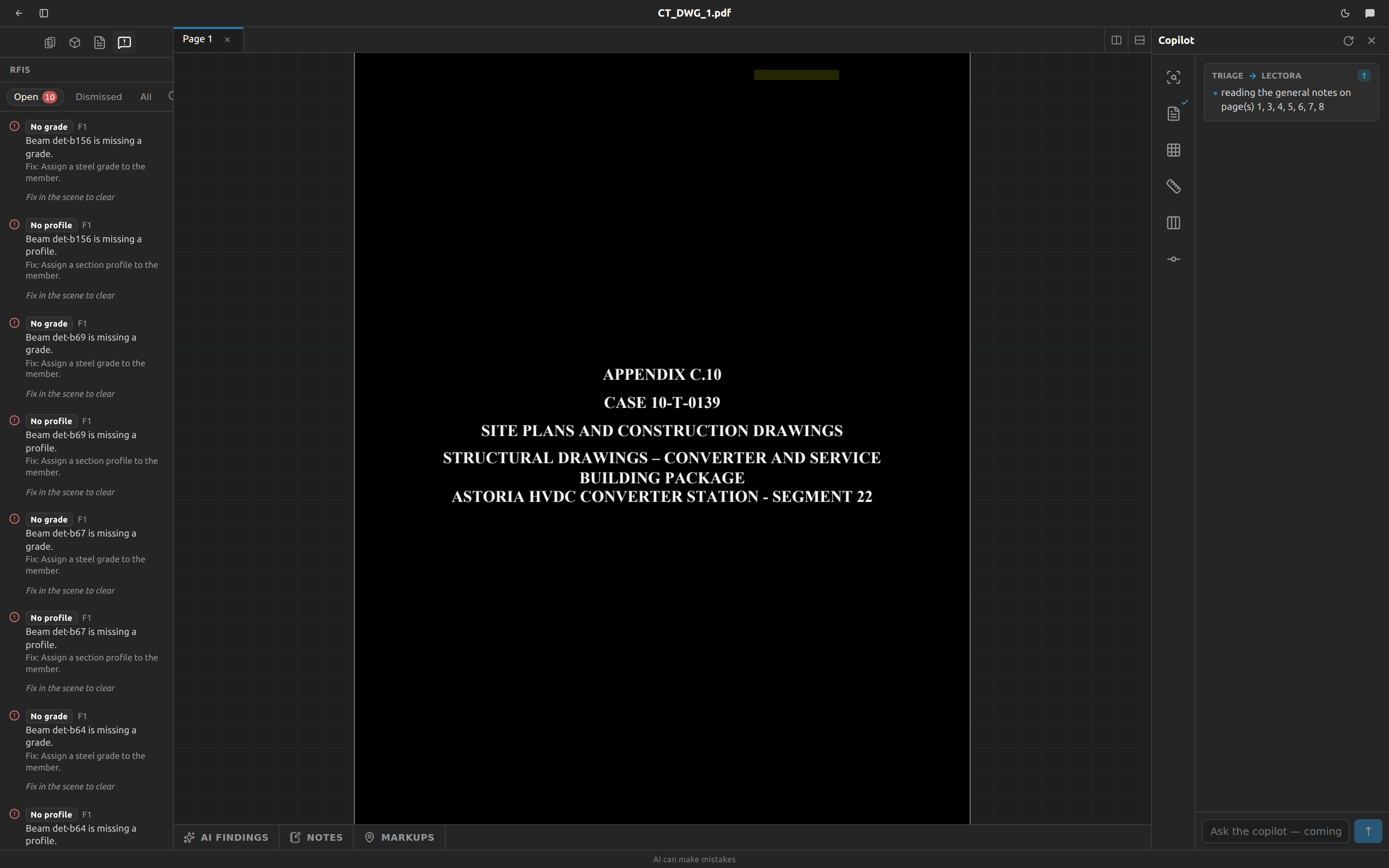 RFIs — conflicts and missing info, one click from the drawing